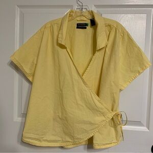 Dockers Yellow Wrap Collared Short Sleeve V-neck Blouse XXL Casual Sunny